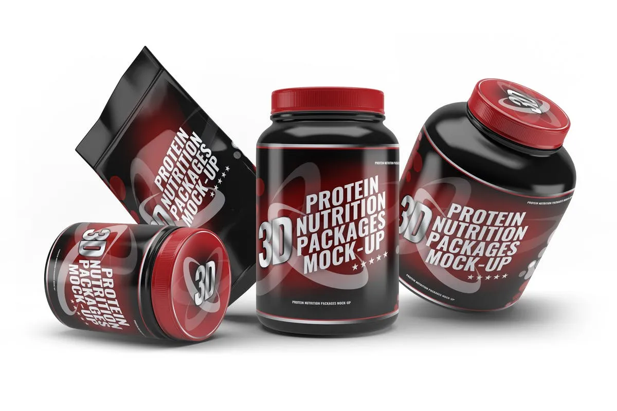 运动营养补充剂包装设计素材库精选模板 Sport Nutrition Packages Mock-Up插图