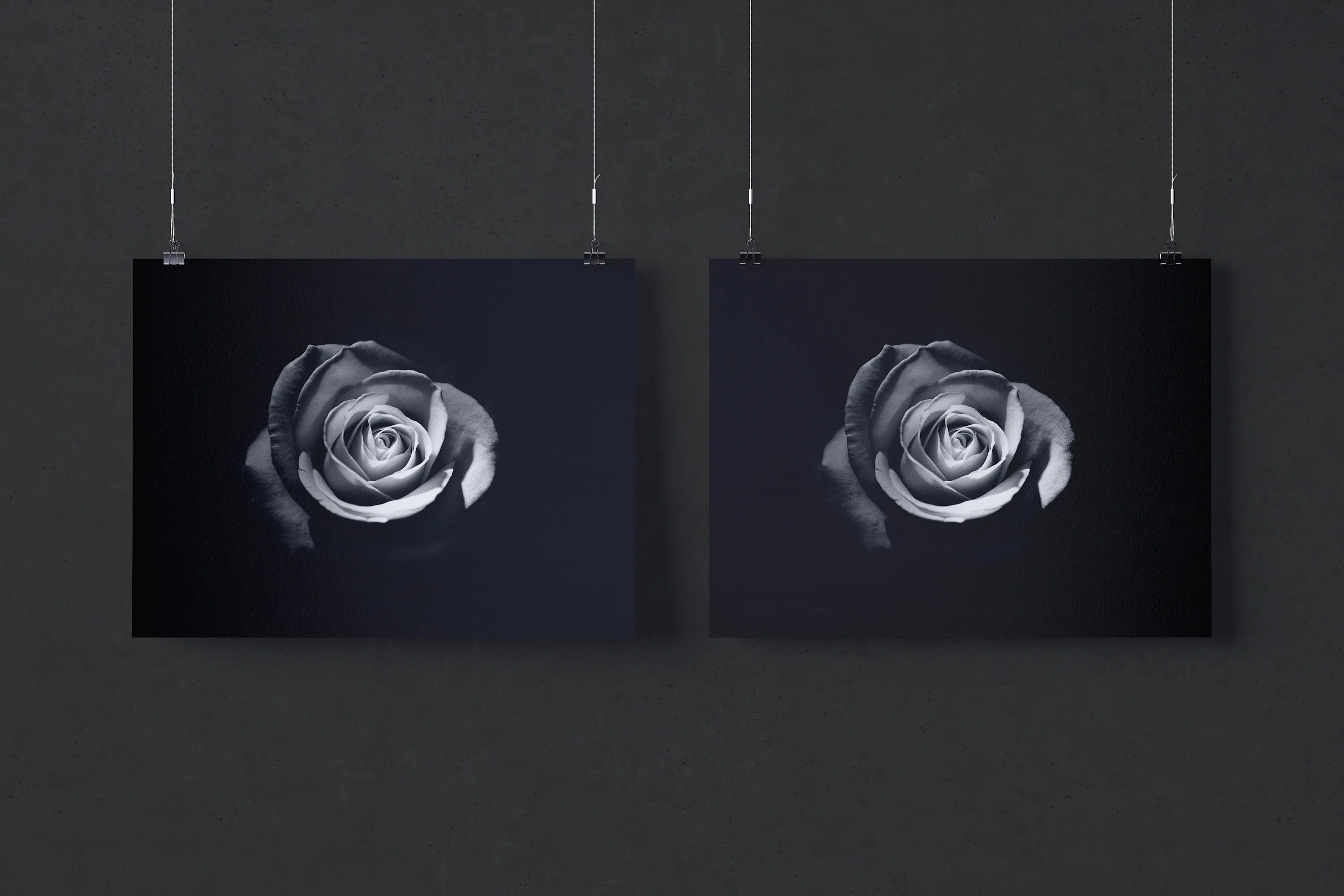 Twins悬挂海报设计效果图画框样机模板素材 Two 3:2 landscape hanging posters mockup插图(2)