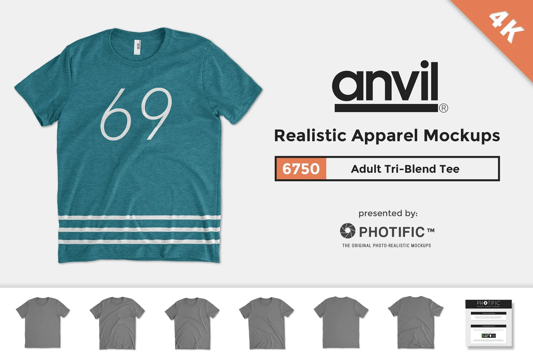 混合面料T恤样机 Anvil 6750 Tri-Blend Tee插图