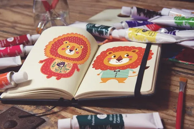 水彩画创作画室场景袖珍笔记本样机模板v1 Pocket Notebook插图(2)