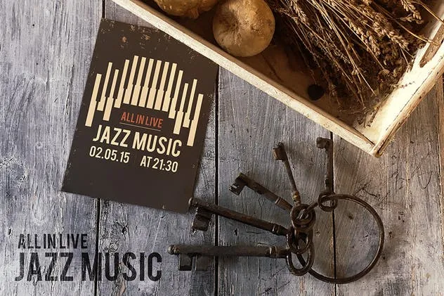 复古海报设计样机模板 Vintage Black Keys插图(1)