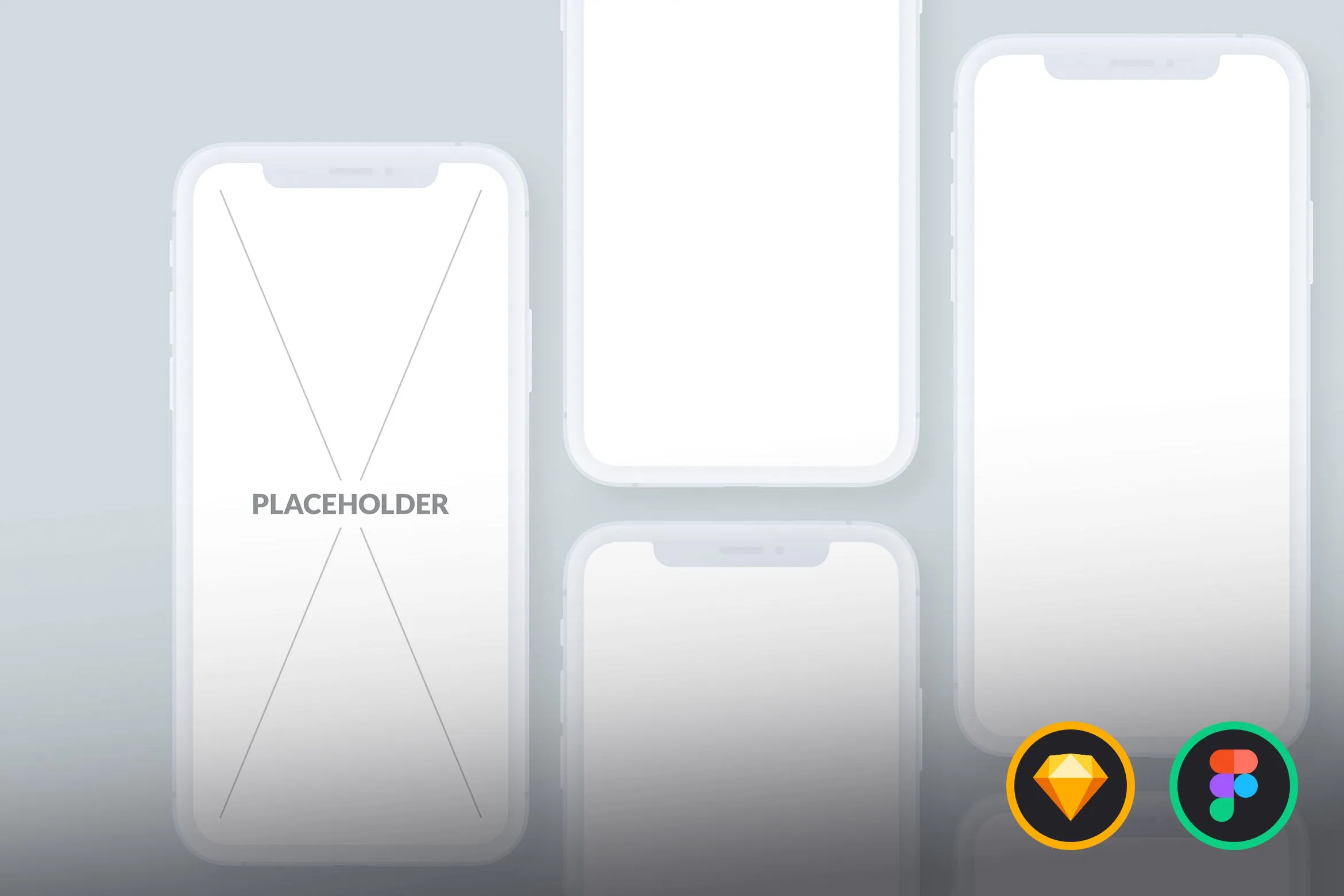 刘海屏iPhone手机等距网格像素设计精选样机模板[白色版本] Presentation Mockups Light