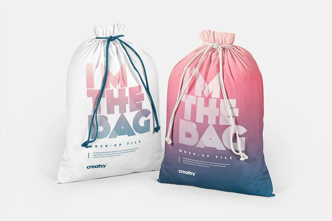 拉绳袋布袋样机模板集合 Drawstring Sack Mockup Set插图(1)