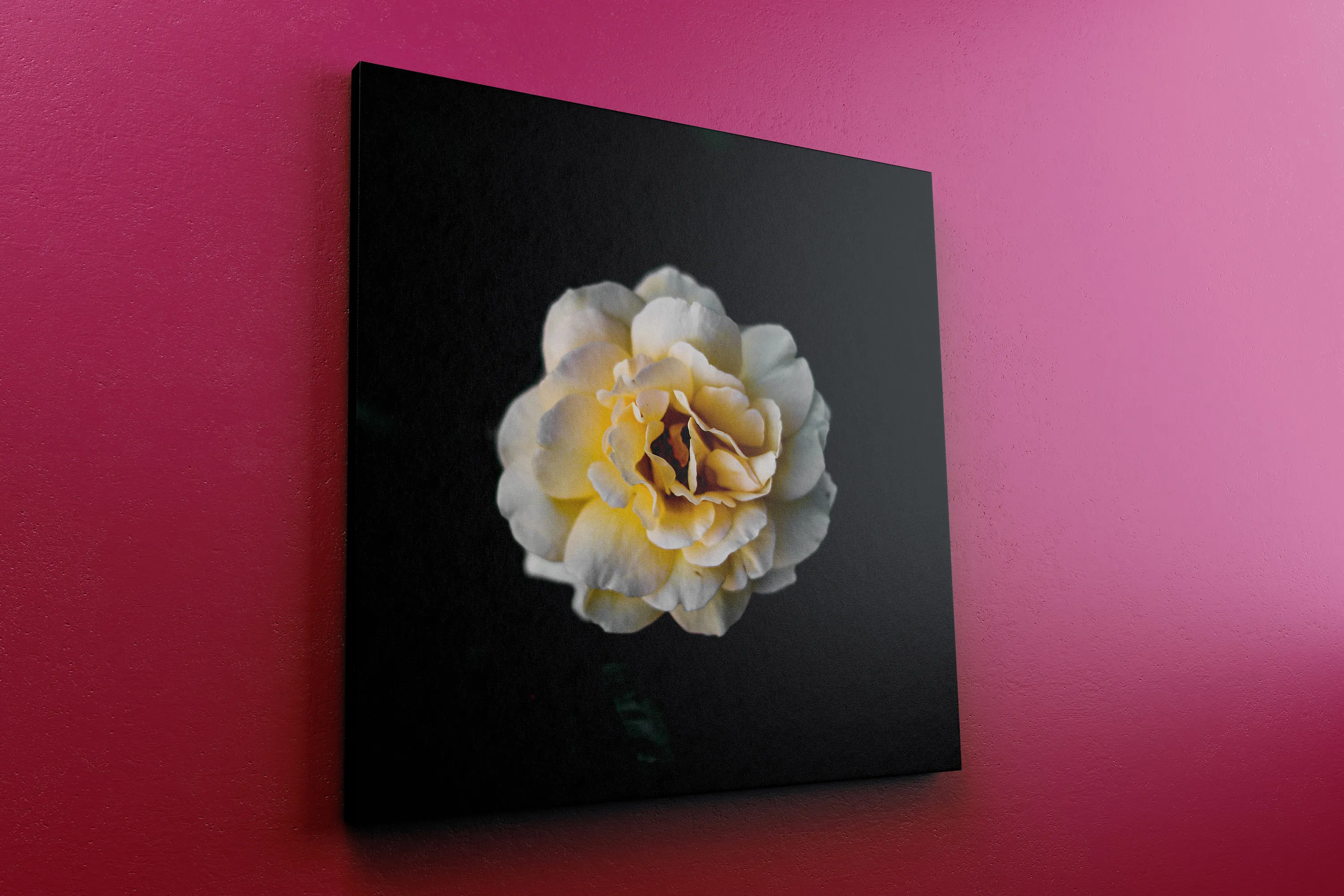 挂墙方形画布画框左视图样机模板 Square Canvas Mockup Hanging on Wall, Left View插图(4)