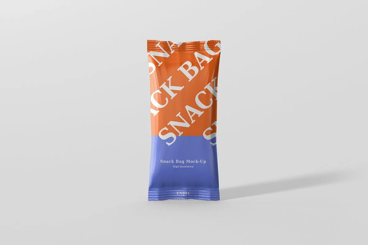 小尺寸糖果零食袋包装样机 Snack Foil Bag Mockup#8211; Slim Size