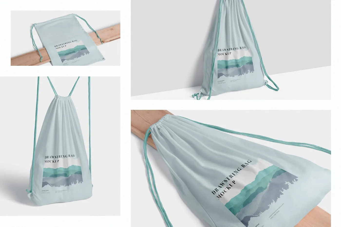 拉绳包便携袋子设计预览样机 4 Drawstring Bag Mockups插图(1)
