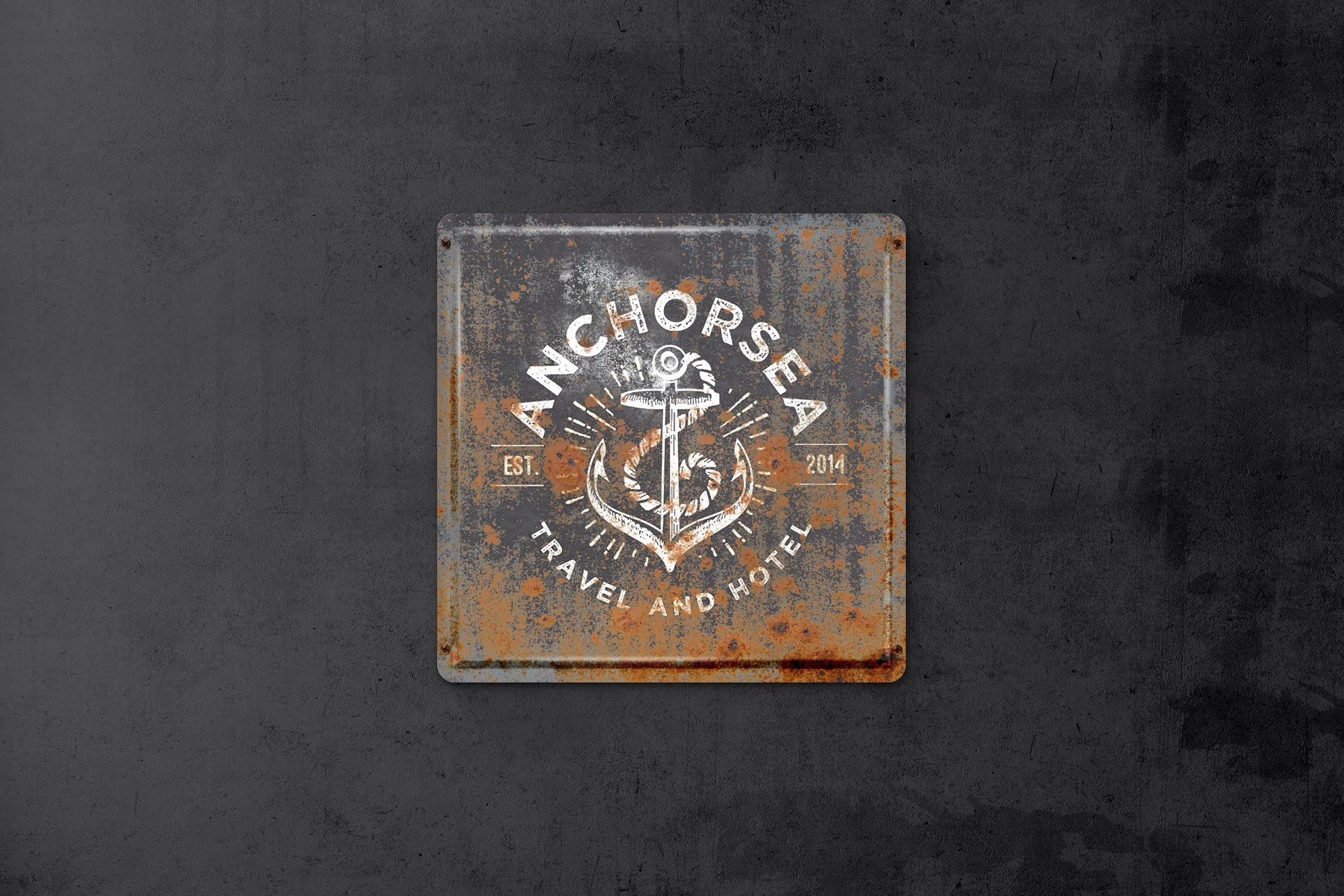 复古做旧生锈金属板风格Logo设计效果图样机 Vintage Rusty Metal Plate Mockup插图