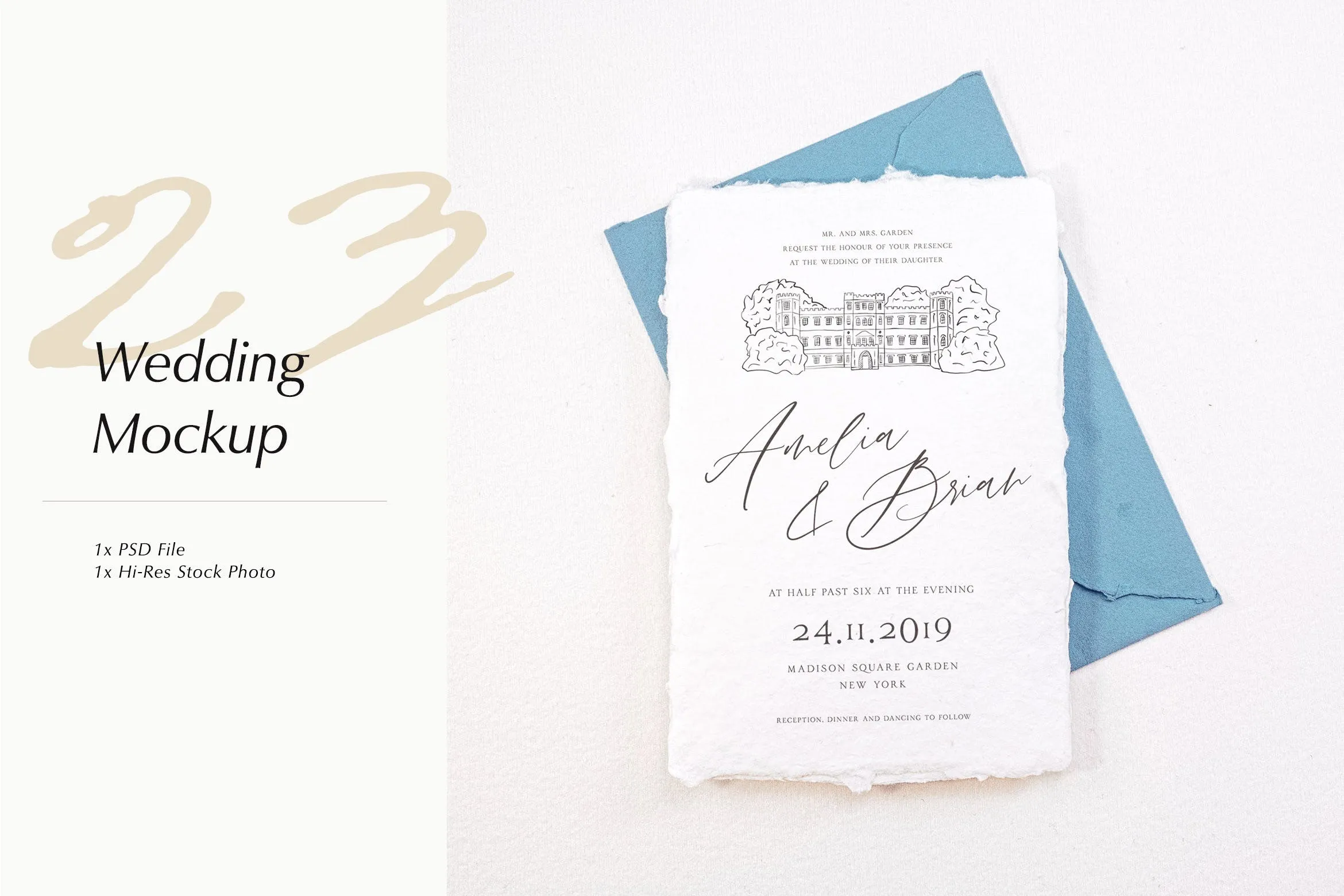 婚礼照片婚礼邀请函优雅风格设计样机像素设计精选模板v23 Wedding Photo Mockup 23