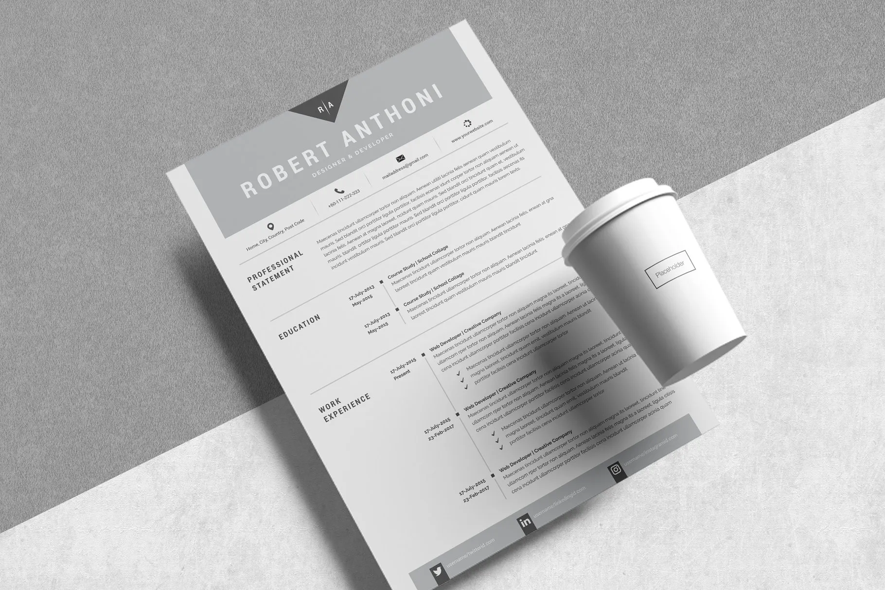 极简主义创意电子简历模板 4 Pages Creative Resume Pack插图