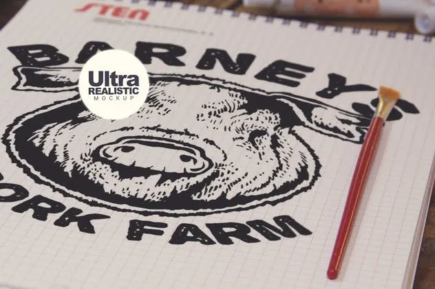 画室创作场景网格笔记本样机模板v2 Grid Paper Notebook View插图(3)