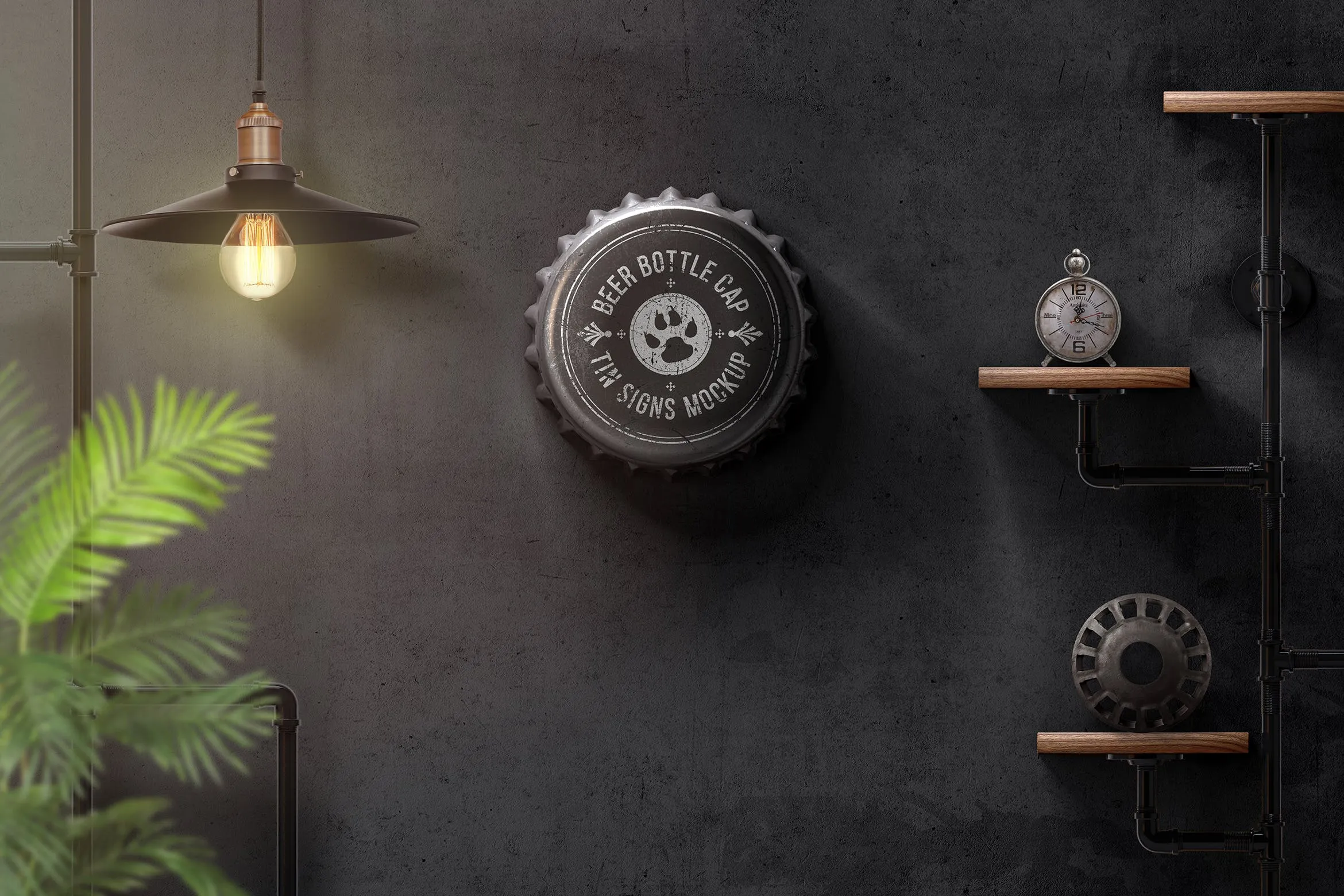 瓶盖金属锡标Logo设计效果图样机模板 Bottle Cap Metal Tin Signs  Mockup