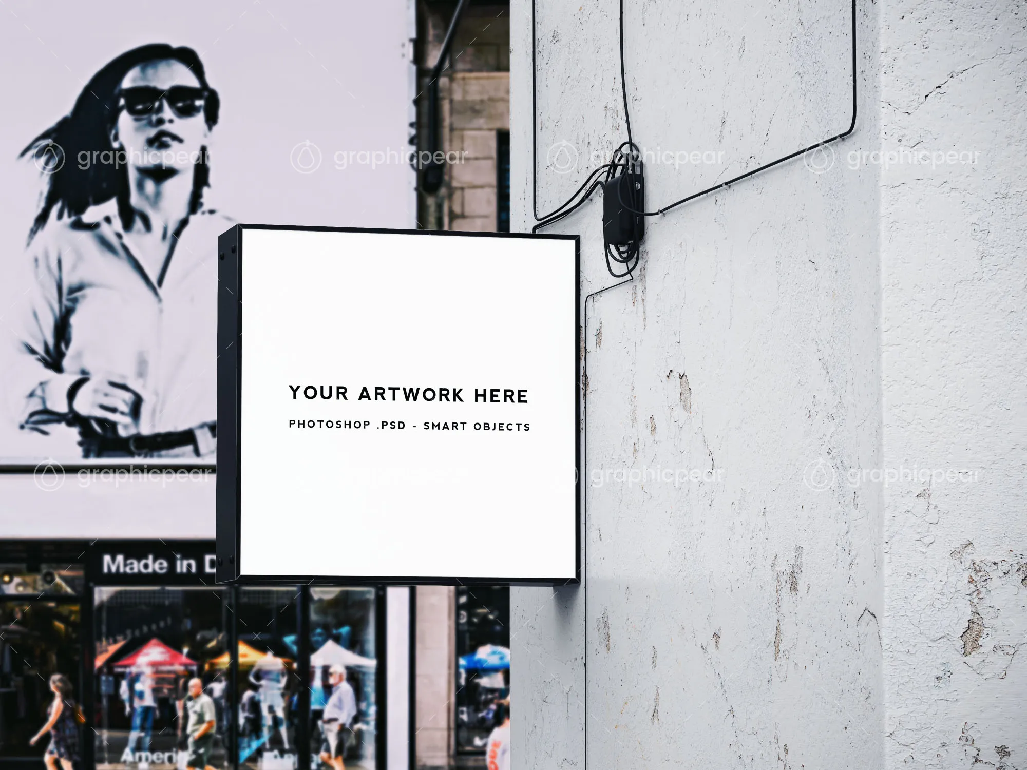 方形灯箱广告牌/店招效果图样机模板 Square Shop Sign Mockup插图