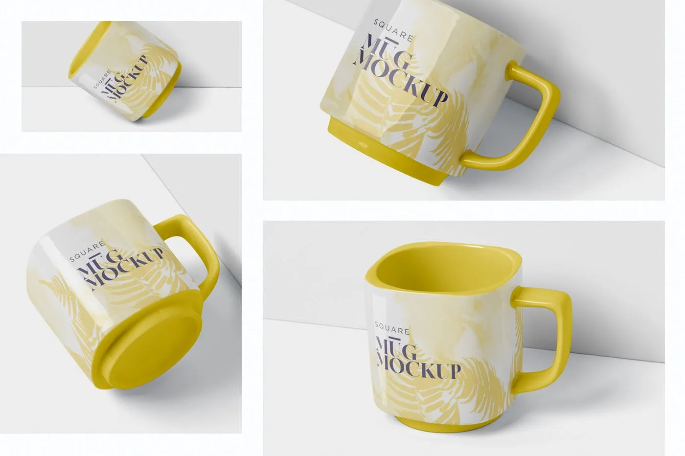 方形马克杯图案设计素材库精选模板 Mug Mockup – Square Shaped插图(1)