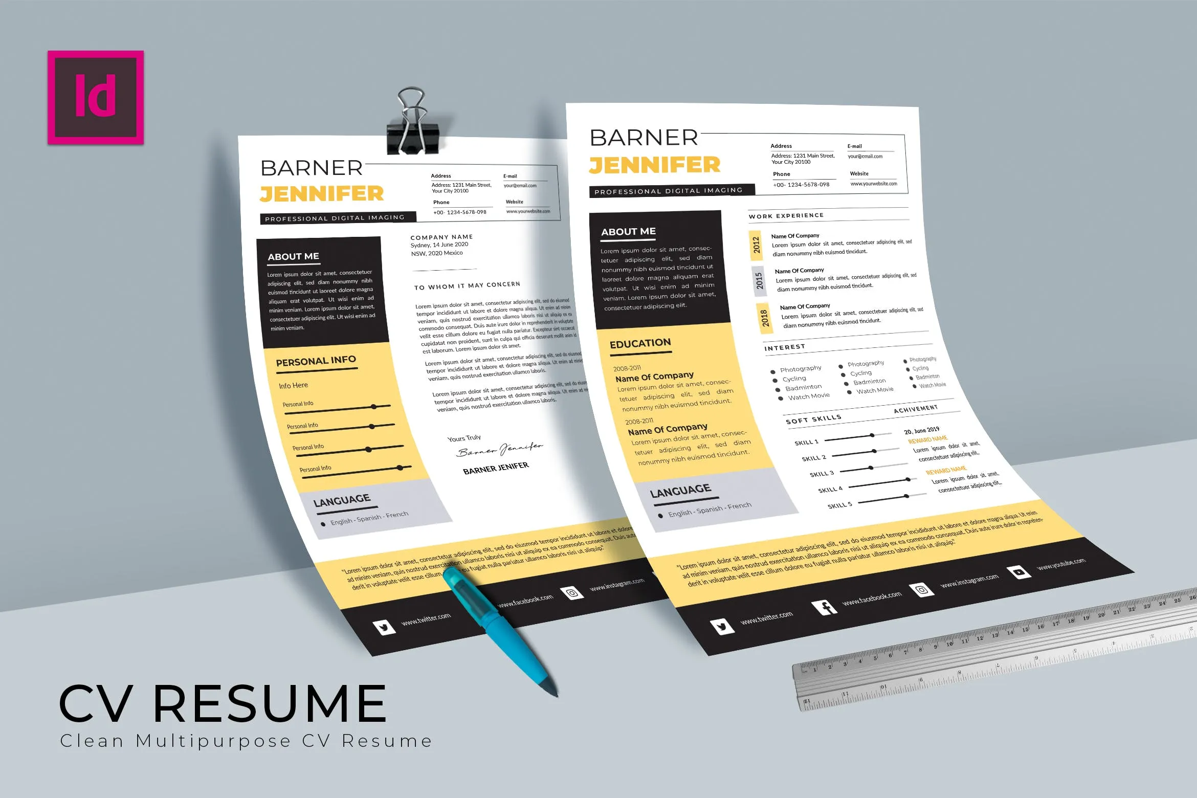 特色排版设计个人简历amp;推荐信模板 Barner CV Resume Template