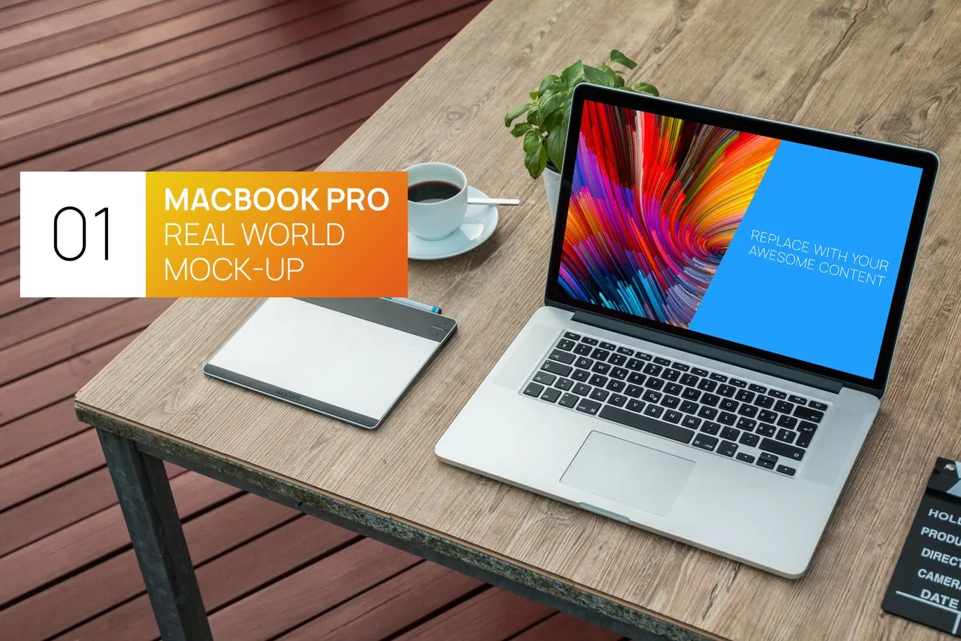 简约实木办公桌场景Macbook Pro笔记本像素设计精选样机模板 Wooden desk MacBook Pro Retina Real World Mock-up