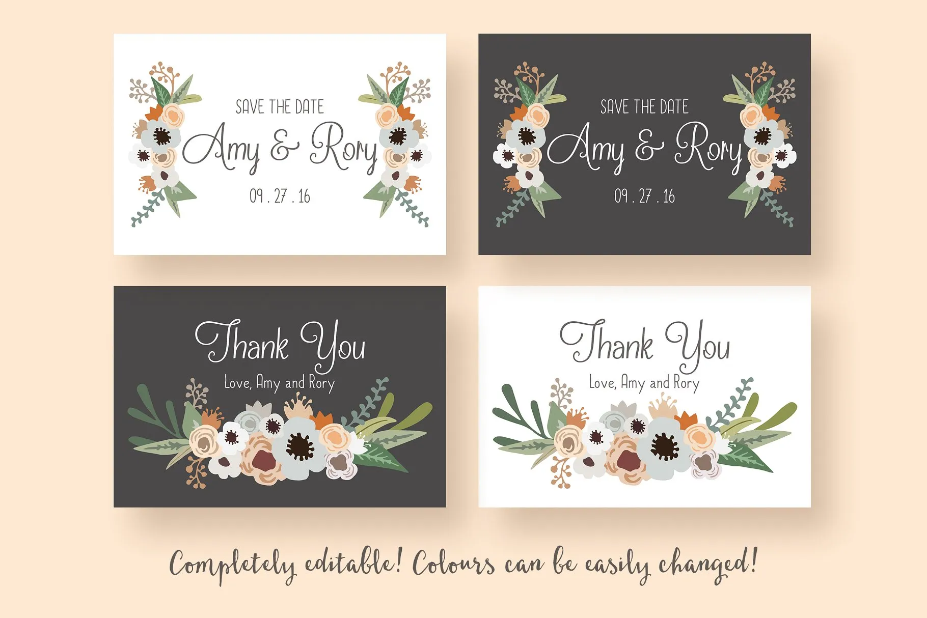 现代花卉婚礼邀请函模板套装 Modern Floral Wedding Suite插图(3)