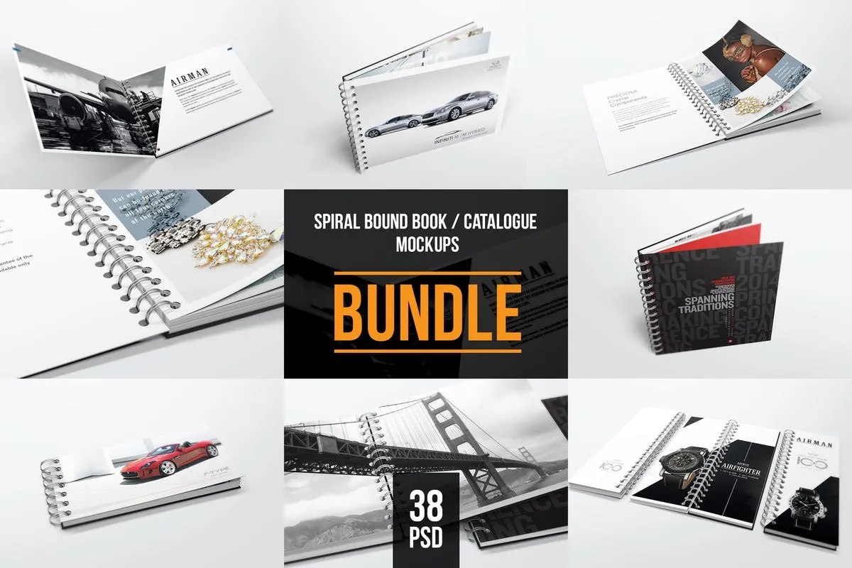 活页装订图书/目录样机 Spiral Bound Book / Catalogue Bundle Mockups