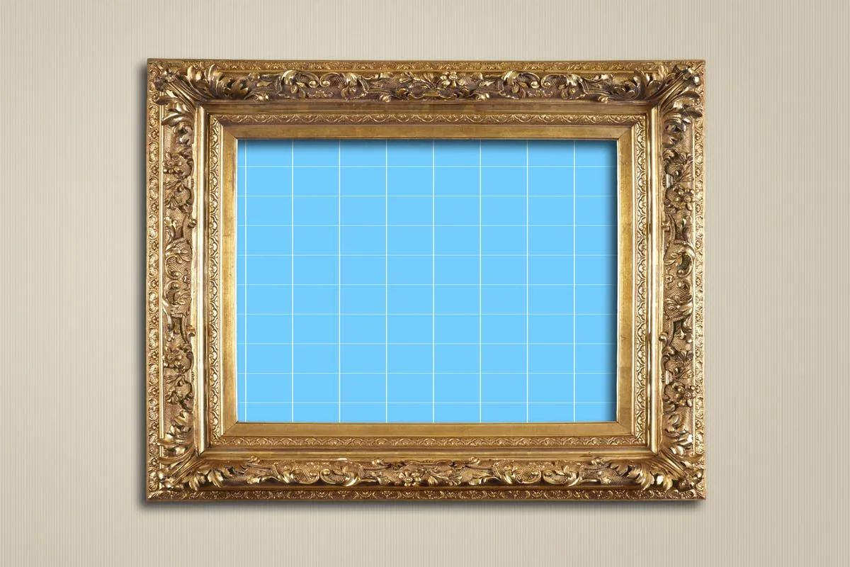 复古奢华金色边框画框样机V2 Antique Golden Frame Mockup 02插图