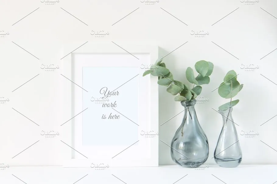 经典插花场景白色相框画框样机 White frame mockup插图(2)