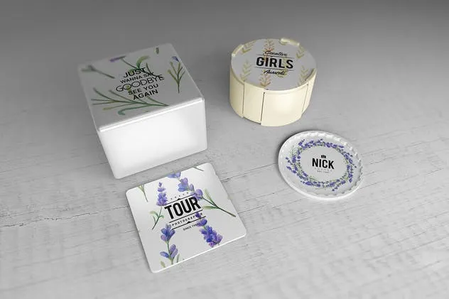 简约酒杯/咖啡杯垫样机V2 Coaster Mockups V2插图(8)