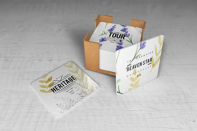 简约酒杯/咖啡杯垫样机V2 Coaster Mockups V2插图(5)