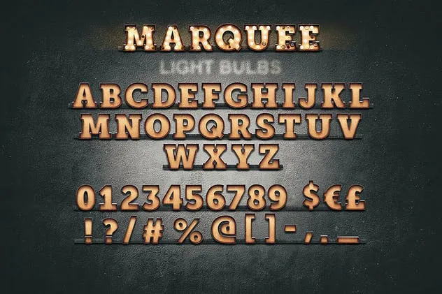 大帐篷灯泡装饰金属字体场景模板2 Marquee Light Bulbs Front 2 – Font Without Bulbs插图(6)