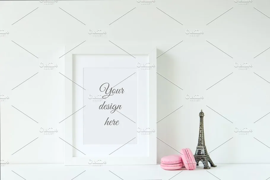 巴黎铁塔装饰白色相框画框样机 Paris white frame mockup插图(2)