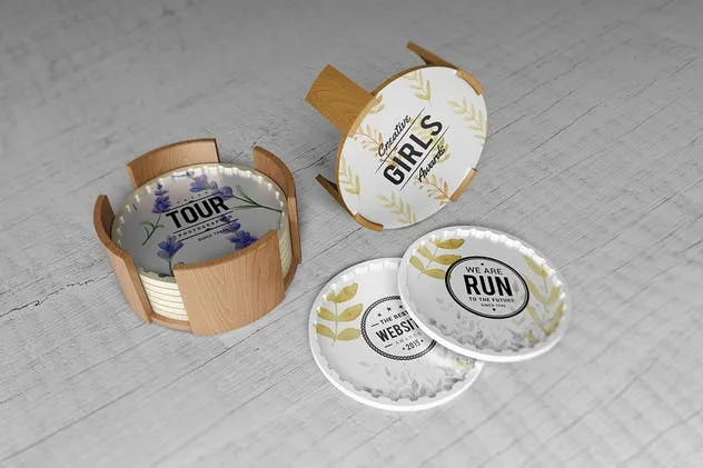 简约酒杯/咖啡杯垫样机V2 Coaster Mockups V2插图(4)