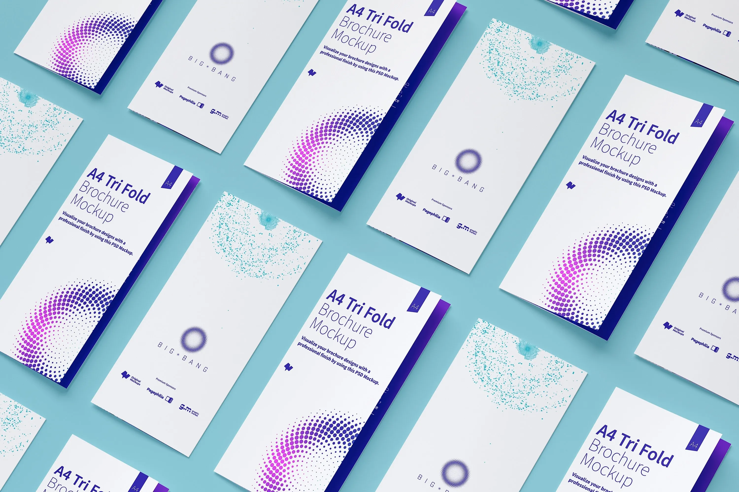 A4尺寸大小三折页传单设计等距网格样机模板09 A4 Trifold Brochure Mockup 09插图(3)