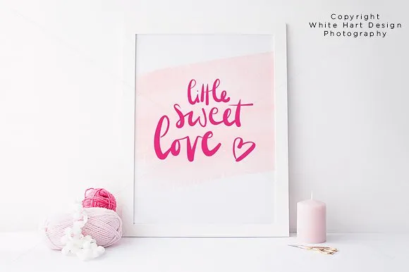 粉色少女小清新白色木质画框样机模板 Styled frame mock up – PSD + Jpeg插图(1)