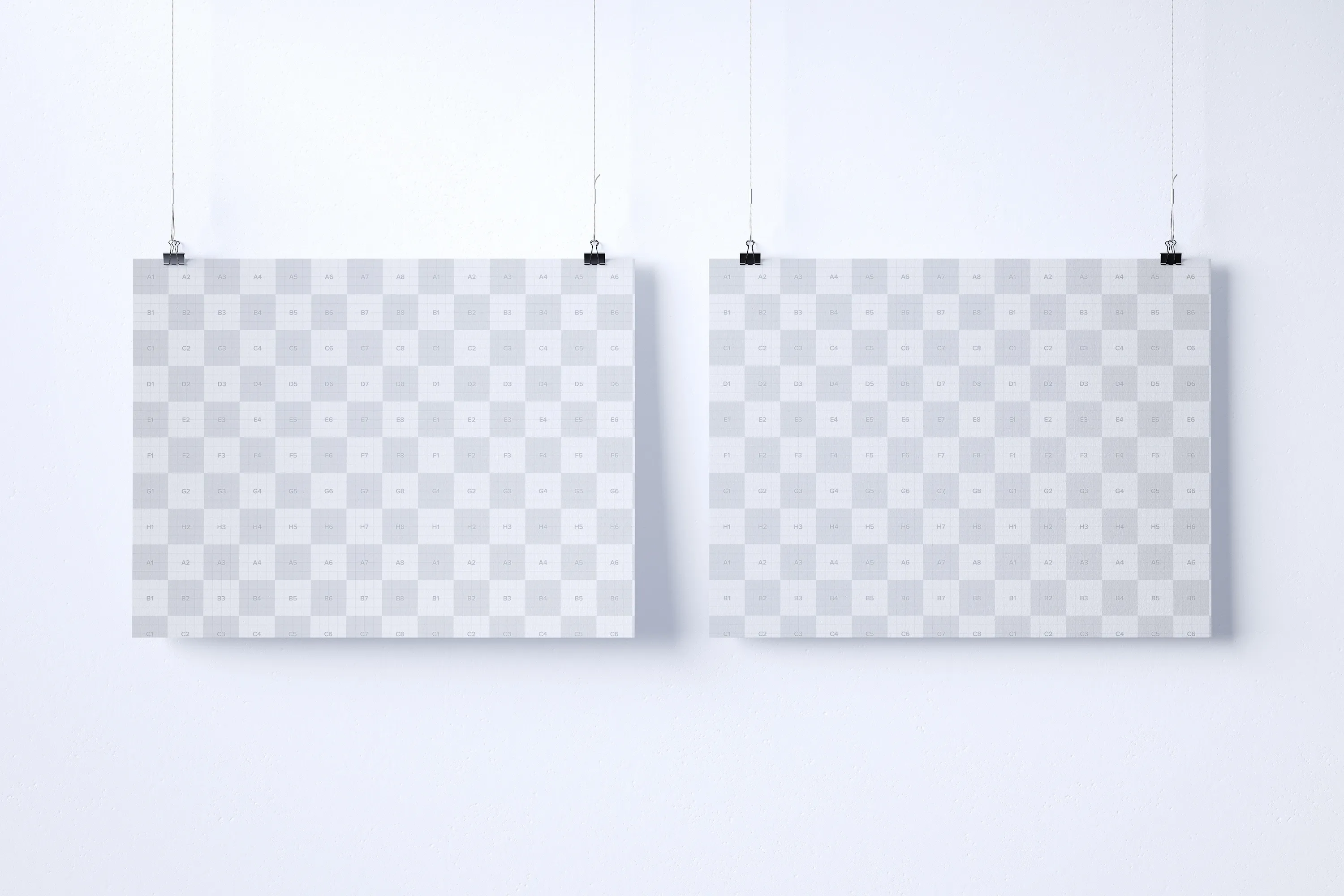 Twins悬挂海报设计效果图画框样机模板素材 Two 3:2 landscape hanging posters mockup