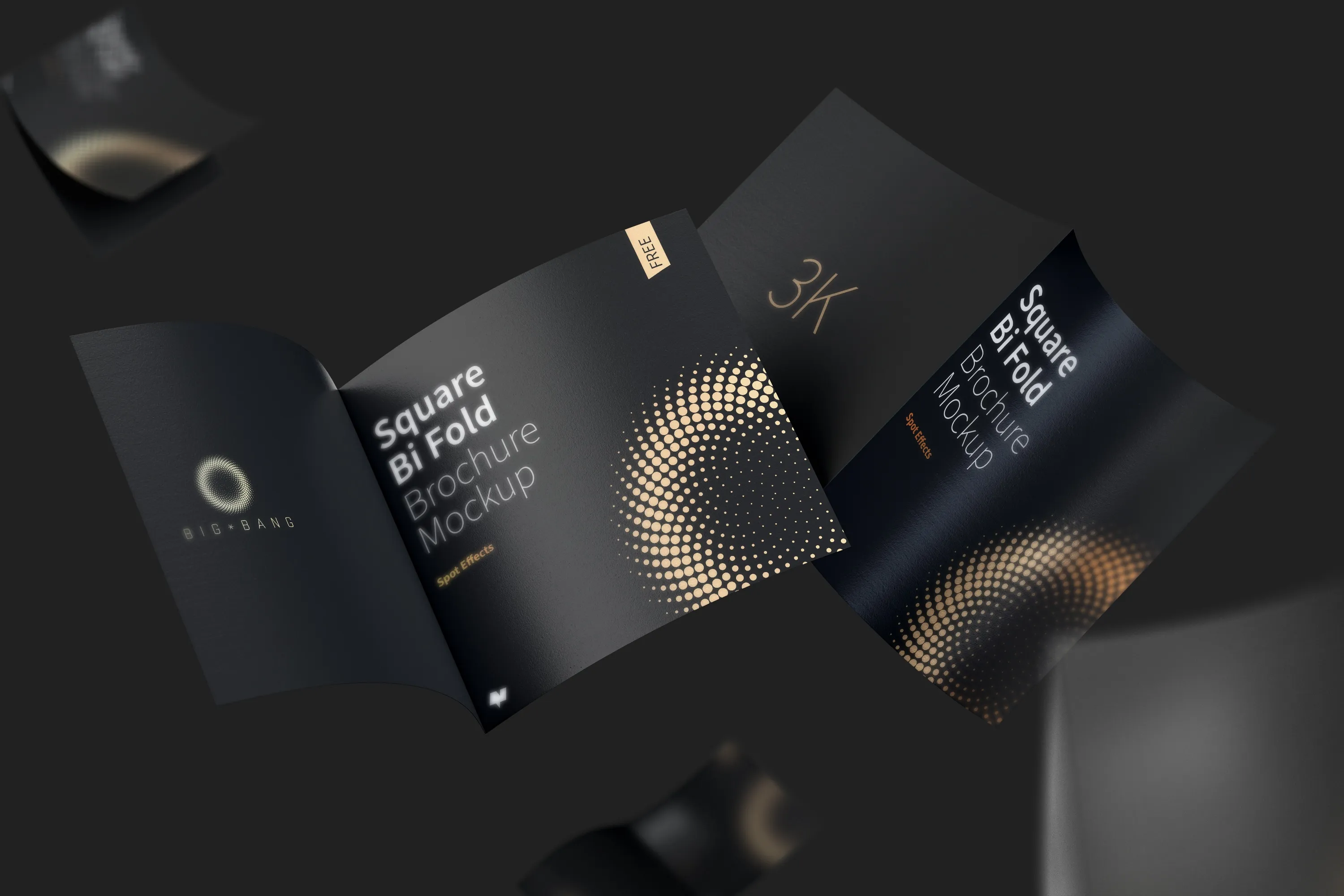 漂浮的方形对折小册子传单设计预览免费样机模板 FREE Square Bi Fold Brochure Mockup, Floating 3K插图(4)