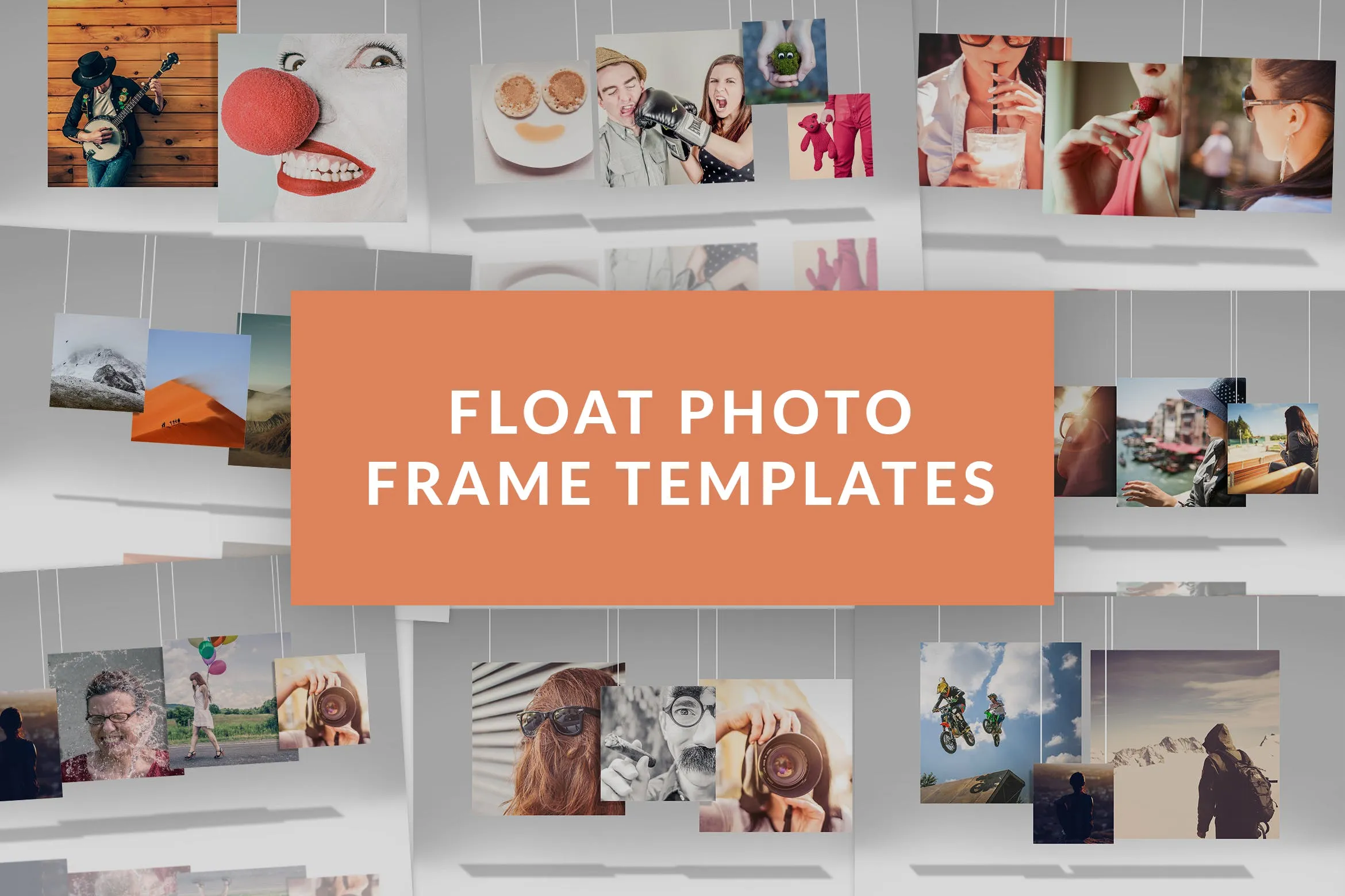 创意悬挂式照片展示样机模板 Float Photo Frame Templates