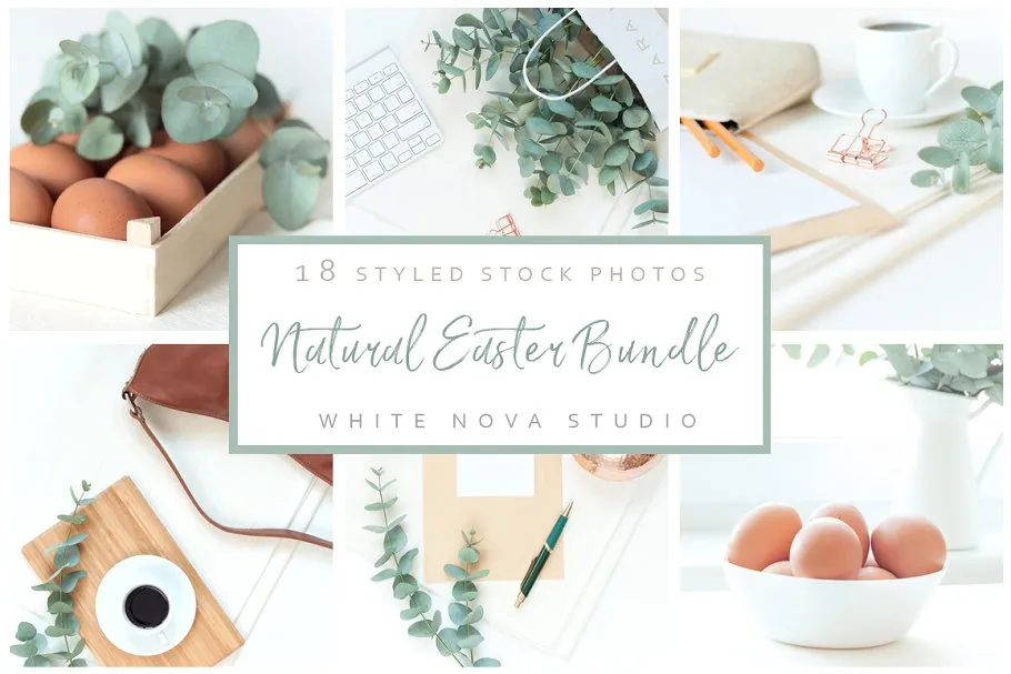 绿色复活节博客设计场景样机模板 Greenery Easter Bundle插图