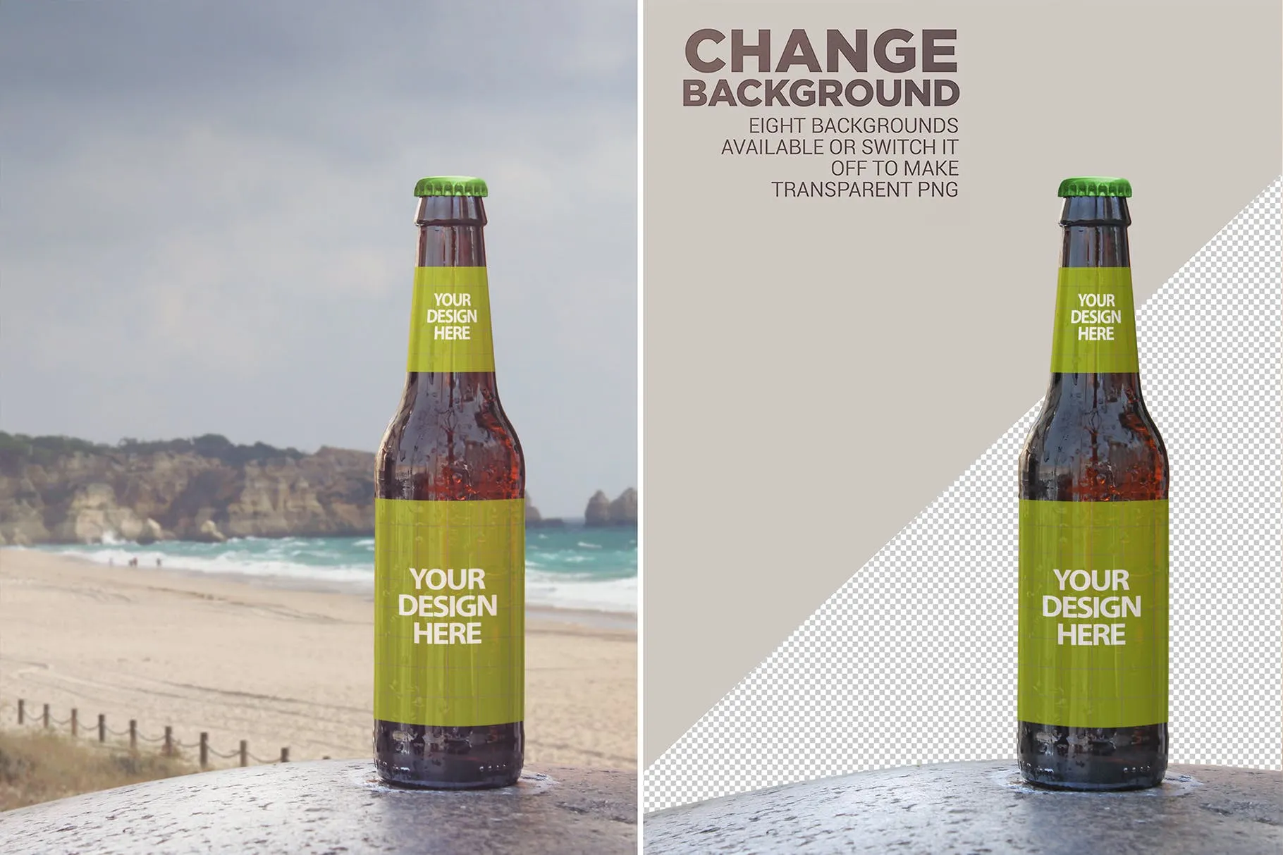 背景虚化场景啤酒瓶设计效果图素材库精选 Vertical Beer Mockup插图(4)