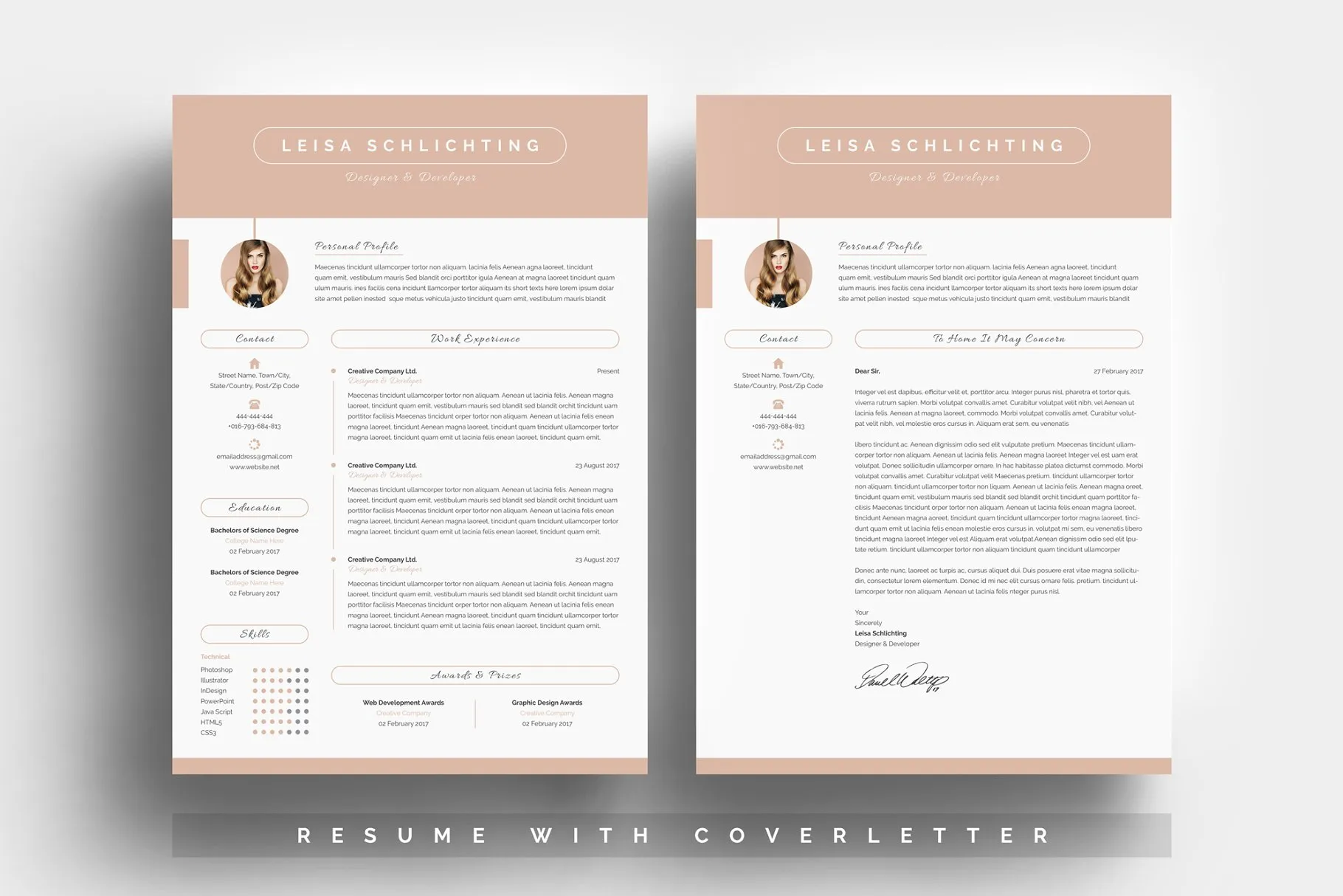 现代简洁的求职简历模板  Modern Resume/CV 3-Pages插图(3)