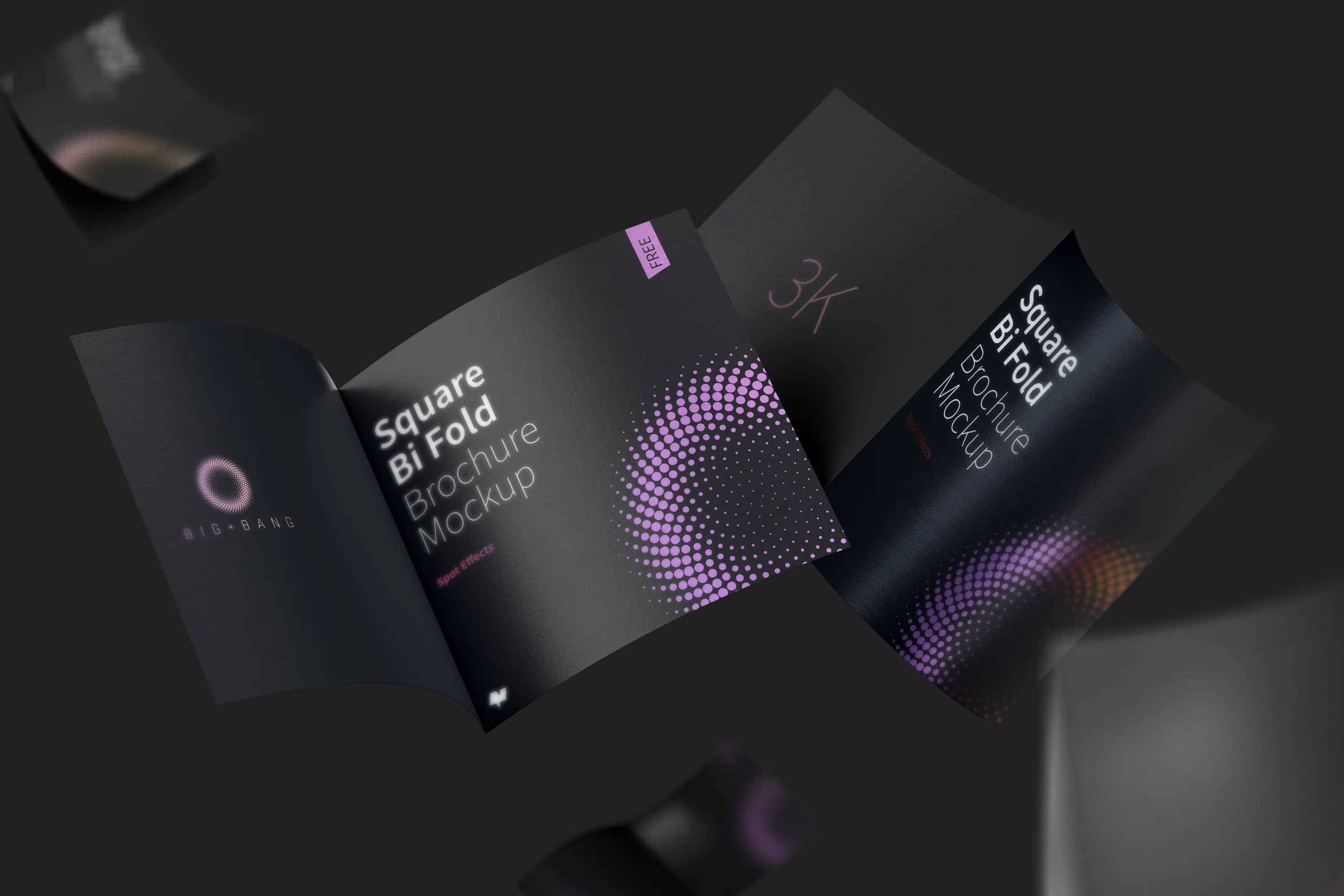 漂浮的方形对折小册子传单设计预览免费样机模板 FREE Square Bi Fold Brochure Mockup, Floating 3K插图(6)