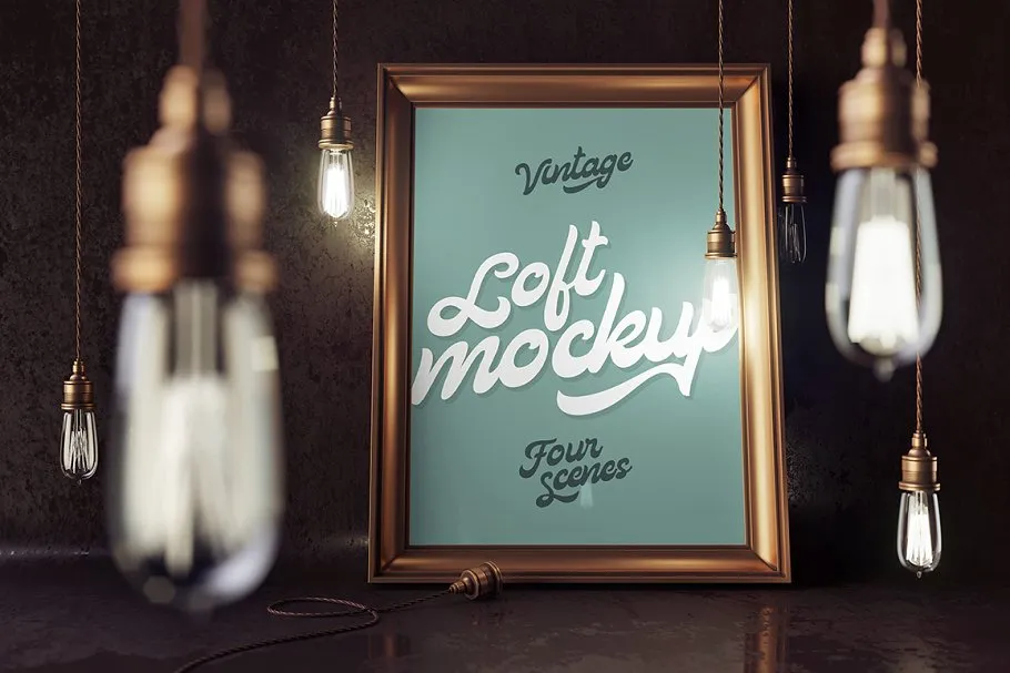 老式灯具和相框样机模板 Vintage lampsamp; frames Mockups