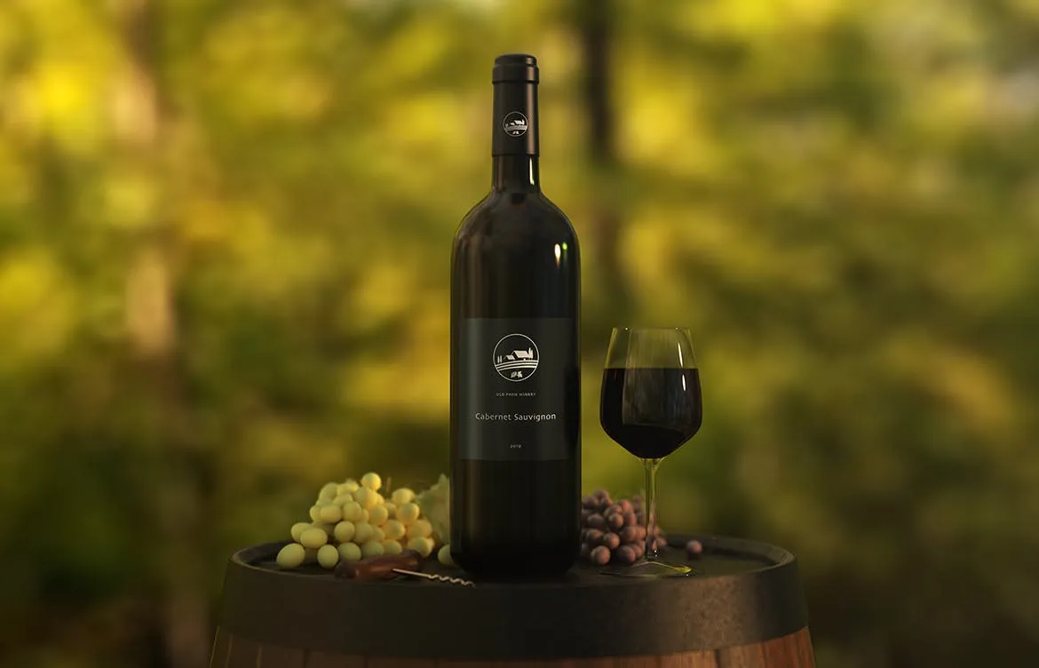 葡萄酒酒瓶贴纸设计图样机模板 High Shoulder Wine Bottle Mockup插图(3)