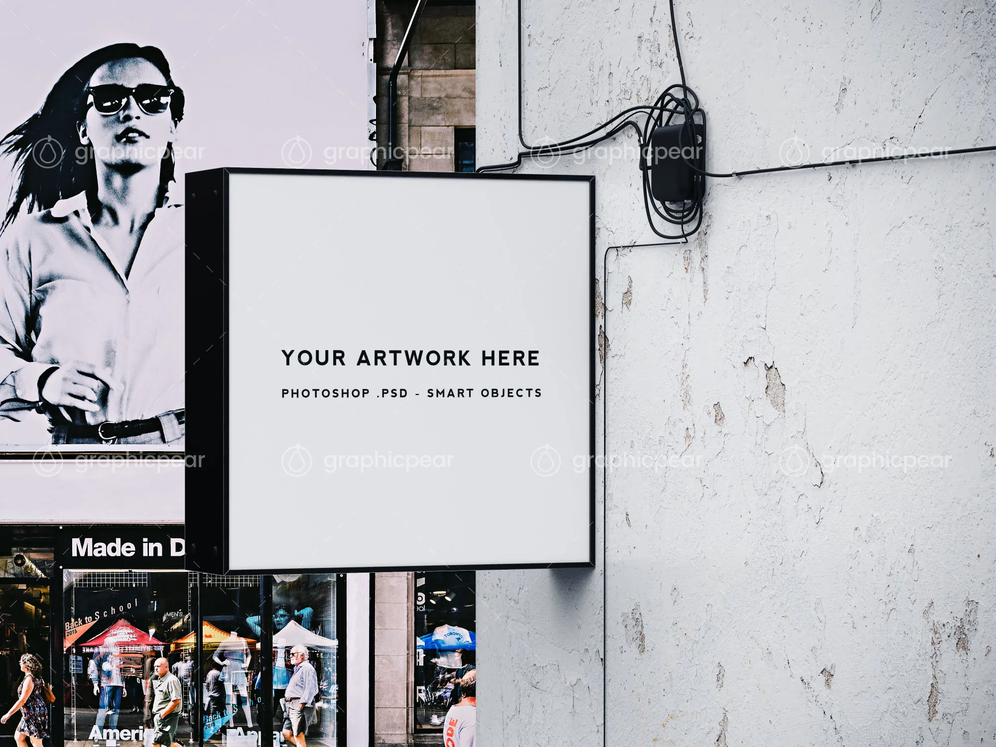 方形灯箱广告牌/店招效果图样机模板 Square Shop Sign Mockup插图(3)