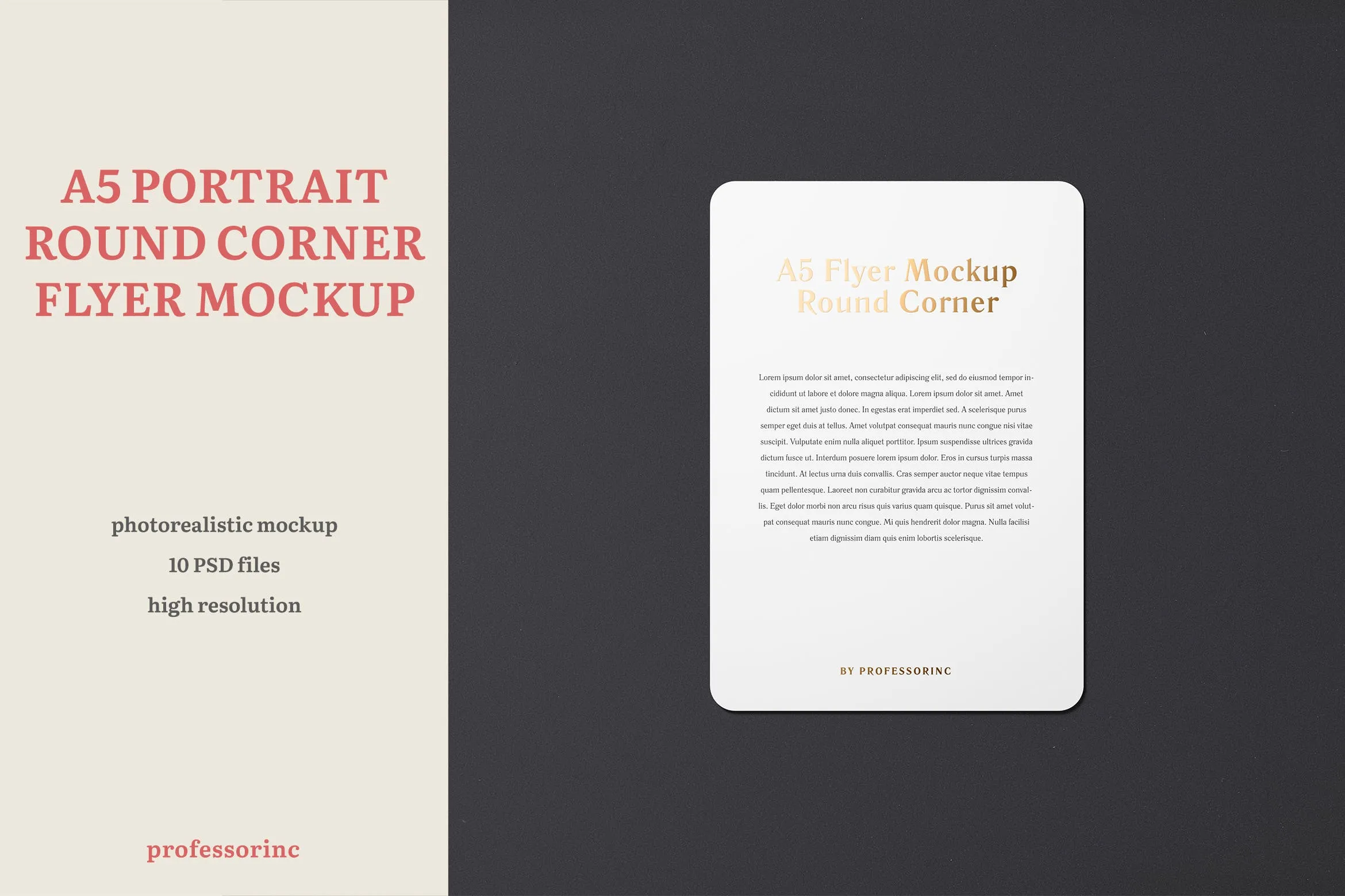 A5尺寸圆角传单纵向效果图样机像素设计精选 A5 Portrait Flyer Mockup — Round Corners