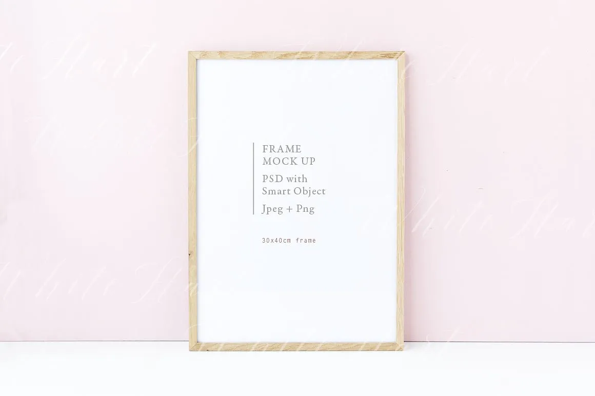 极简主义木质边框画框模板 Minimal wooden frame on pink bgd