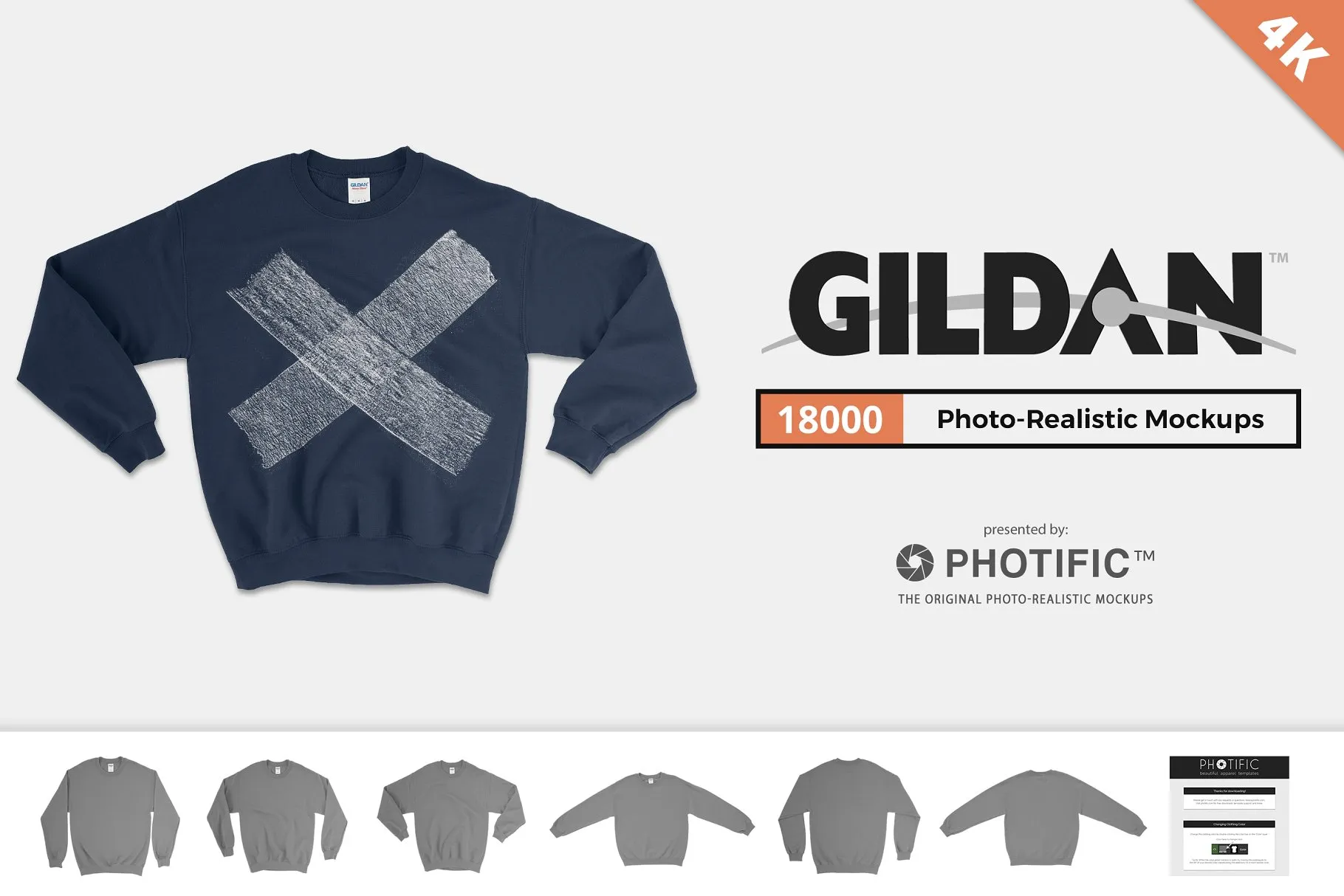 长袖卫衣样机模板 Gildan 18000 Crew Sweater Mockups