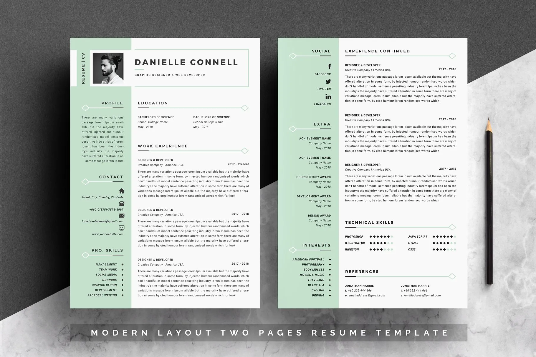 精致优雅的Word简历模板及求职信模板  Word Resume Template & Cover Letter插图(1)