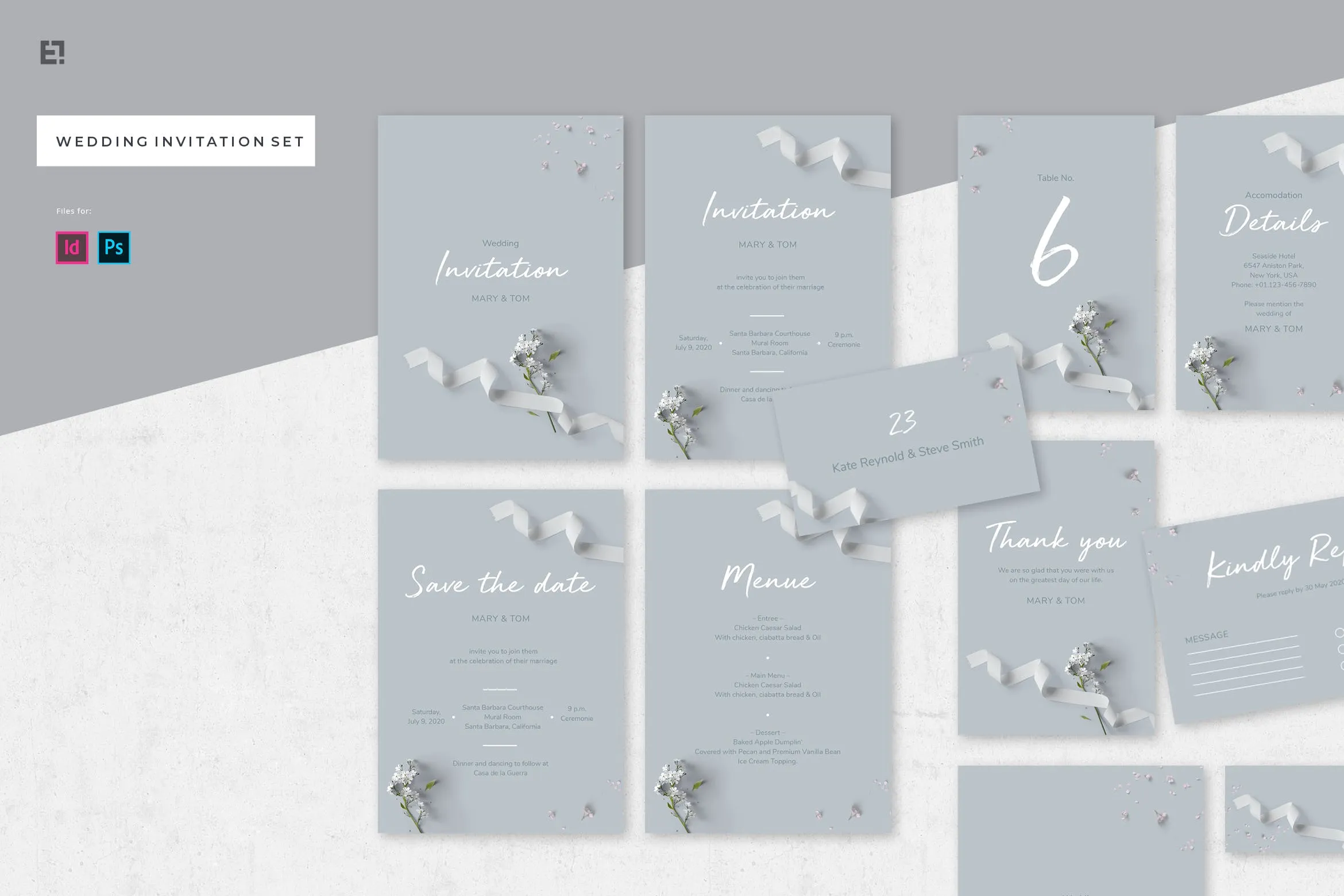 折纸艺术装饰风格婚礼邀请设计套件 Wedding Invitation Suite