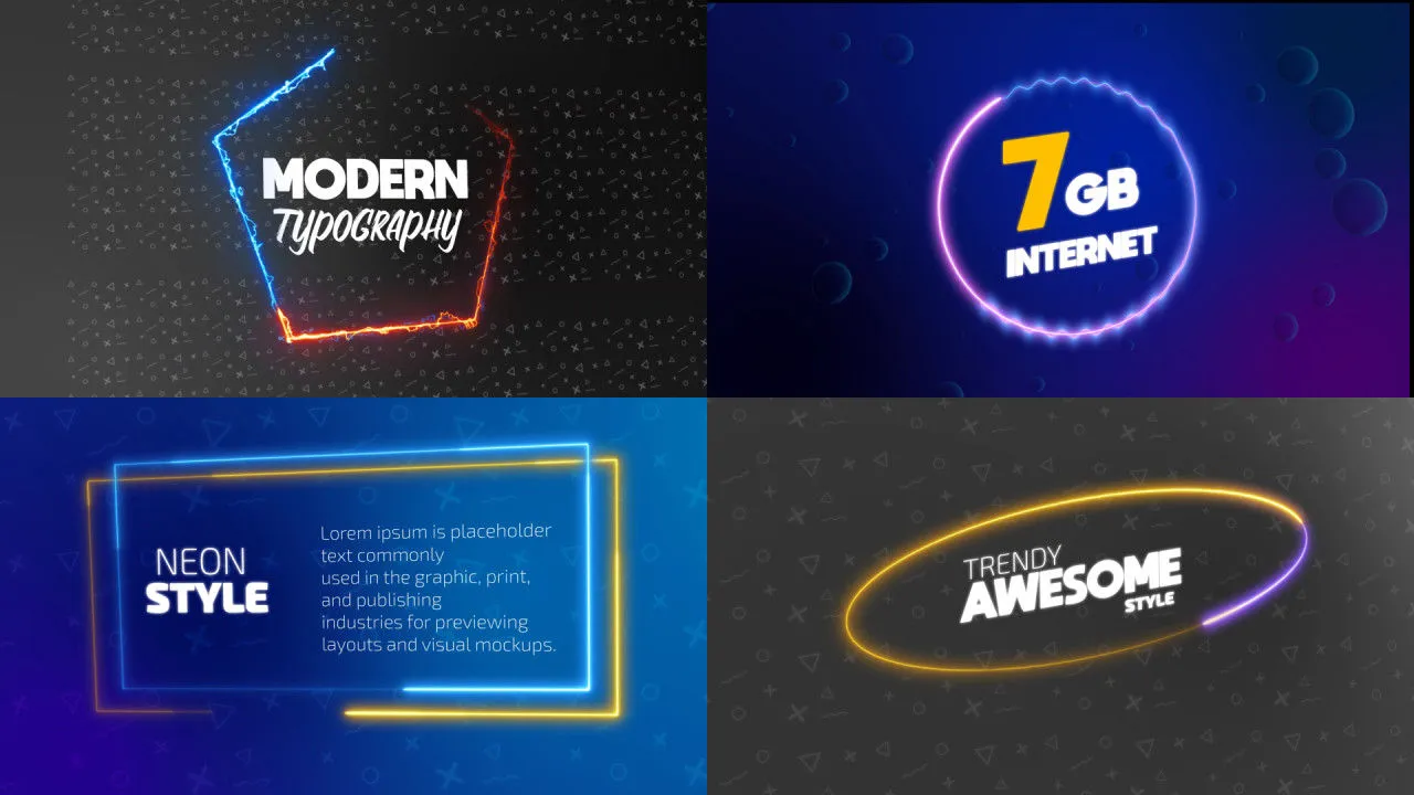 动态旋转发光霓虹灯线条文本框像素设计精选AE模板