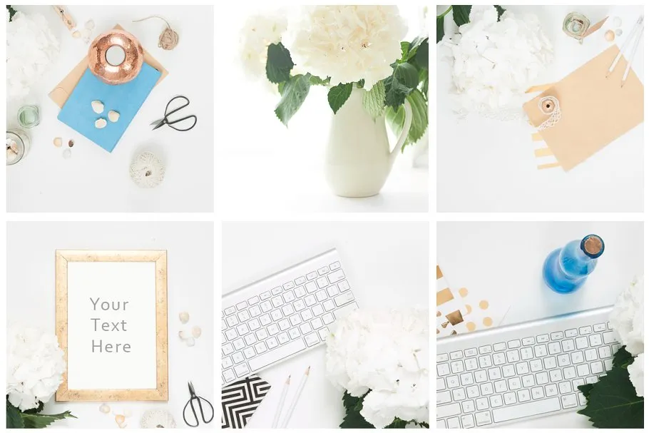 八仙花装饰工作场景样机 Hydrangea Workplace Bundle插图(1)