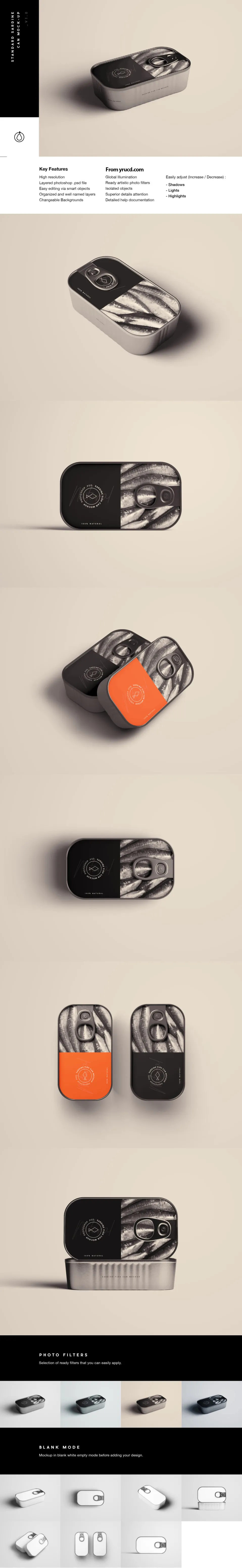 高品质的沙丁鱼罐头包装样机展示模型mockups插图