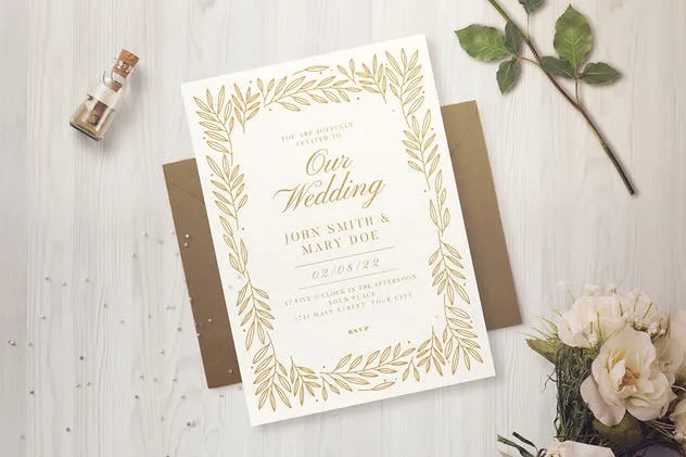 植物手绘元素装饰婚礼请柬设计模板 Botanical Wedding Invitation插图(3)