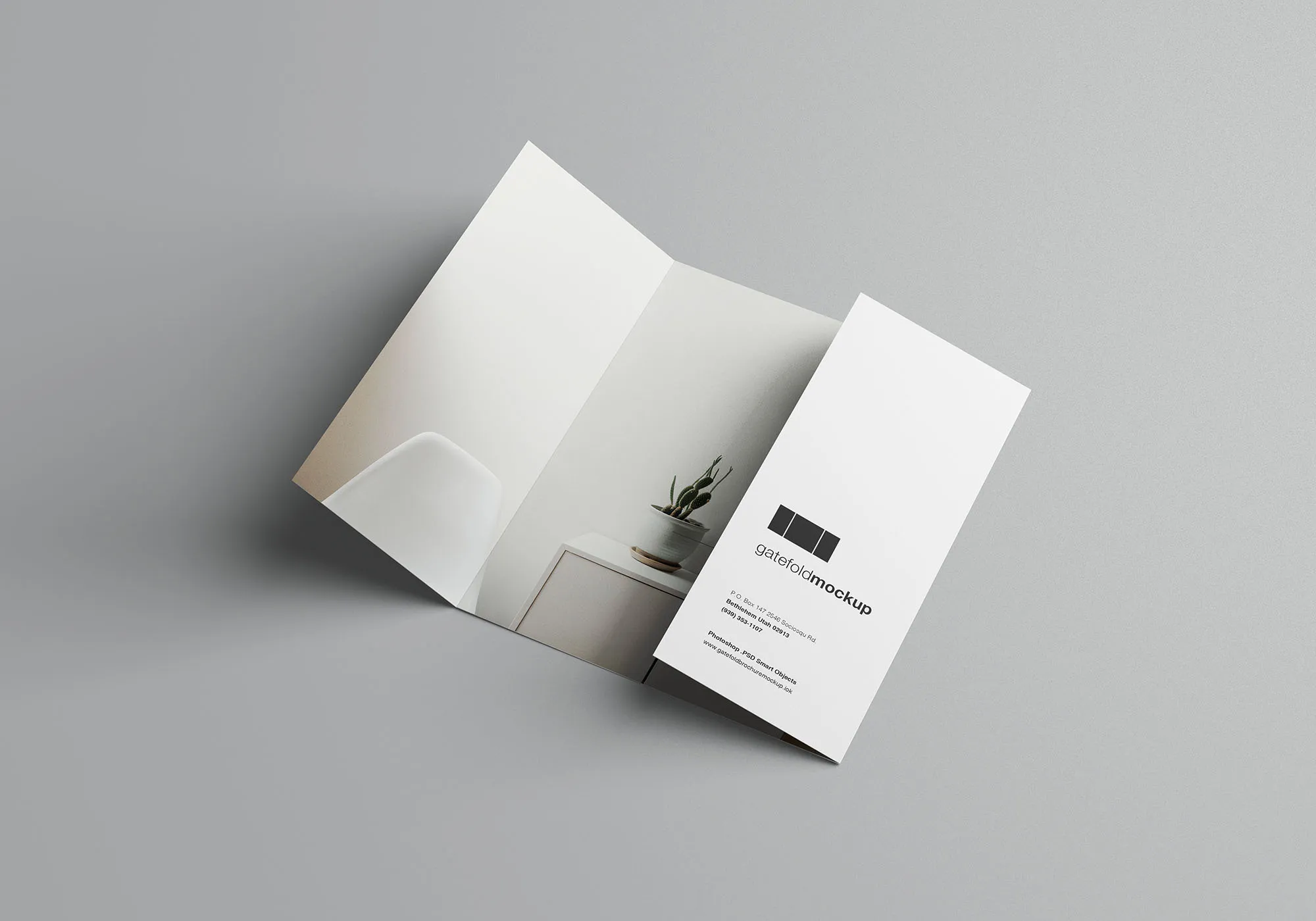 单门折叠宣传册印刷效果图样机 Single Gatefold Brochure Mockup插图(7)